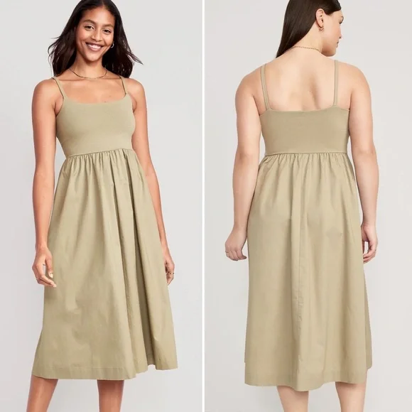 Old Navy Fit & Flare Combination Midi Dress in Light Green Women’s Size Medium - Picture 1 of 7